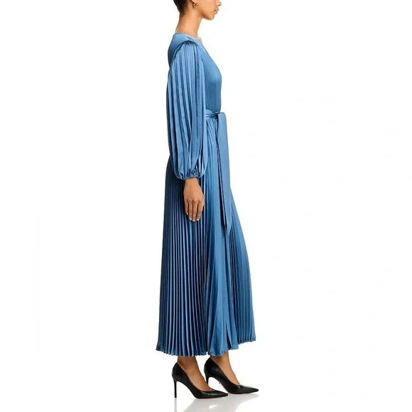 Milly Nadie Solid Pleated Maxi Dress Stone Blue Size 0 NWT - Picture 7 of 7
